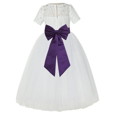 

Ivory Floral Lace Vintage Flower Girl Dresses for Wedding Pageant LG2T