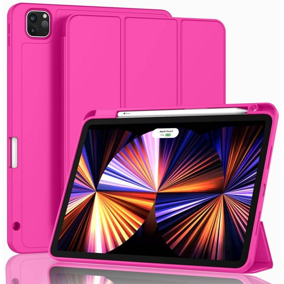 New iPad Pro 11 Inch Case 2021(3rd Gen)/2020(2nd Gen) with Pencil Holder,Smart iPad Case [Support Touch ID and Auto Wake/Sleep] with Auto 2nd Gen Pencil Charging (Rose Red)
