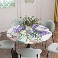 thumbnail image 2 of Purple Lavender Fitted Tablecloth with Elastic Edged, Round Table Cloth for Dining Table, Spring Floral Daisy Butterfly Leaves Gray Waterproof Oil Proof Table Cover for Indoor Outdoor 36"-44", 2 of 8