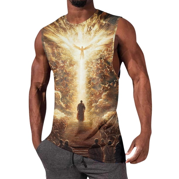 Impresión de Moda Casual de los Hombres Pullover Cuello Redondo sin Mangas para Deportes Al Aire Libre de Verano Y Uso Diario