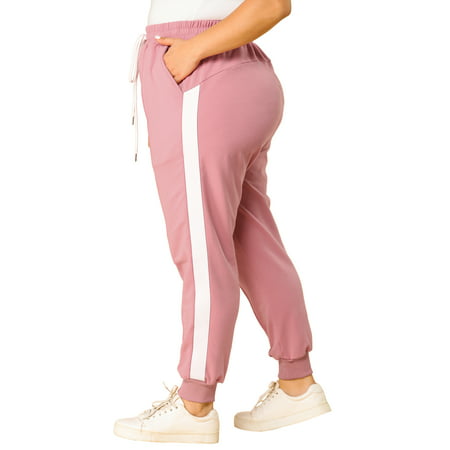 Women's Plus Size Sweatpants Elastic Waist Contrast Color Pants 4X Pink ...