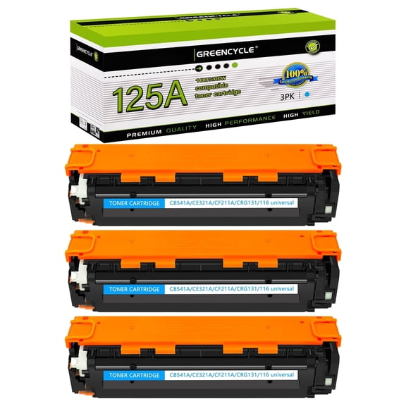 greencycle Compatible Toner Cartridge Replacement for HP125A CB541A to use in Color Laser Jet CM1312 MFP CP1215 CP1515n CP1518ni Series Printer - 3 Pack CB541A, Cyan