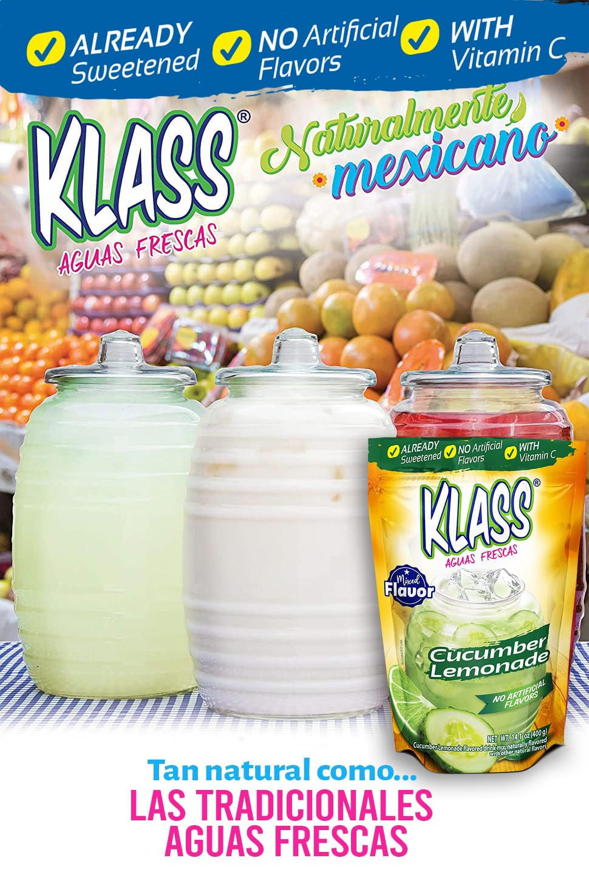 Klass Aguas Frescas Cucumber Limeade, with Vitamin C, Multiserve, Powdered Drink Mix, 14.1oz