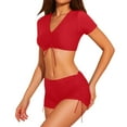 thumbnail image 1 of NINGMENG Bikinis pour Femmes Été Couleur Unie Noué devant Manches Courtes Ensemble Camisole et Culotte Maillots de Bain Deux Pièces Tankini pour Femmes, Rouge, P, 1 of 7