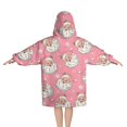 thumbnail image 2 of Pink Christmas Santa Pattern Blanket Hoodies for Kids 6-13YR Oversize Wearable Blanket Hoodies for Boys Girls Teens, 2 of 7