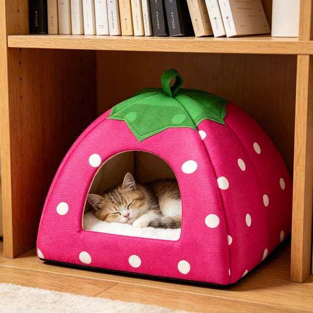 Qiopertar Lit Cachette pour Chat et Chien, Grotte en Mousse Lavable et Amovible Doublée de Molleton pour Petits Animaux, Maison Chaude et Douillette pour Chiots Chatons Lapins Chinchillas