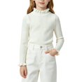 thumbnail image 3 of AUDeals Girls Ruffled Trim Ribbed Knit Turtleneck Sweater Long Sleeve Slim Fit Knitted Top Toddler Baby Kids Casual Layering Wear (White, 3-4 Years), 3 of 4