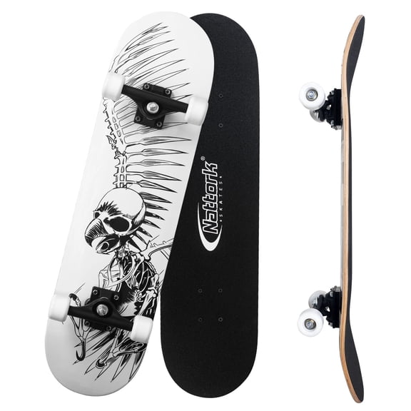 Nattork 31 Inch Complete Skateboard with PU Wheels, Wood 9 Layer Canadian Maple Trick Board for Boys Girls Youth Teens Gift for Beginners Skull-Eagle(Gen 2)