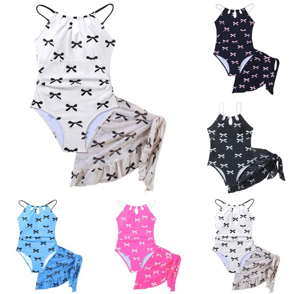 Liyamei Girls Swimsuits, Kids One Piece Swimsuit, Elegant Cute Ruffled Bathing Suit with Bowknot for Beach Pool Black 10-11 Years