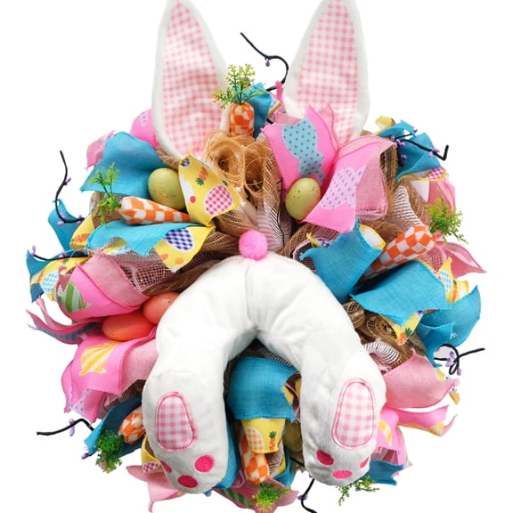Idyllic Handmade Fabric Easter Bunny Ears Butt Wreath, Multicolor, 1