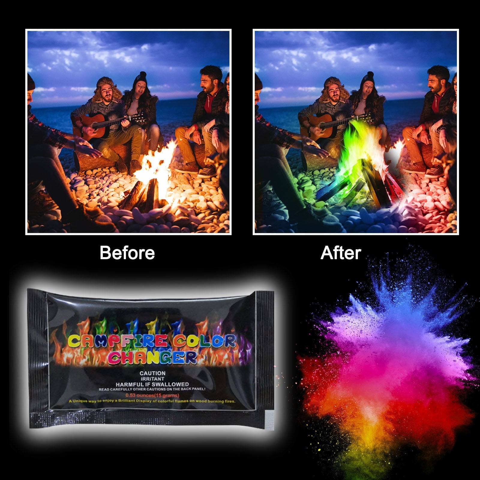 15g Poudre de Feu magique couleur flammes agent de flamme magique changeant  de couleur parti plage feu de joie feu colore - Cdiscount Jeux - Jouets