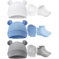 thumbnail image 1 of Conjunto de gorro, guantes y calcetines con orejas de bebé para recién nacidos, gorros para niños y niñas de 0 a 6 meses (tres piezas), 1 of 4