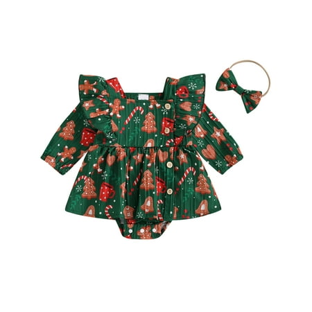 

Woshilaocai Baby Girls Rompers Christmas Clothes Jumpsuits with Headband