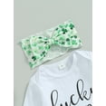 thumbnail image 4 of Baby Girl St. Patricks Day Outfits 3 6 9 12 18 Months Clover Print Romper Onesie Flared Pants Headband 3Pcs Spring Fall Clothes, 4 of 7