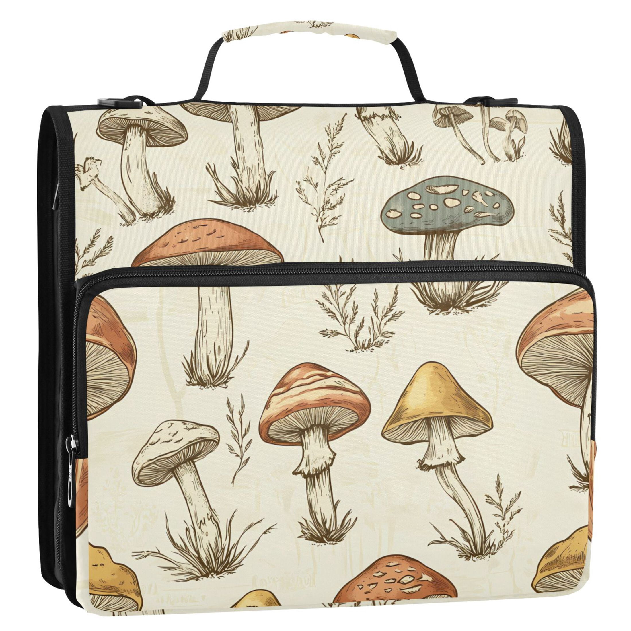 ALAZA Zipper Binder Retro Mushrooms Vintage 3 Ring Trapper Keeper File Folder Organizer Bag