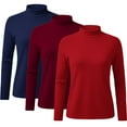 thumbnail image 6 of Women's 3-Pack Thermal Fleece Turtleneck Sweaters, Solid Color Derong Knit Tops, Warm Base Layer Set, Soft Crewneck Pullovers, Winter Layering Basics, Cozy Long Sleeve Shirts Hot Pink L, 6 of 6