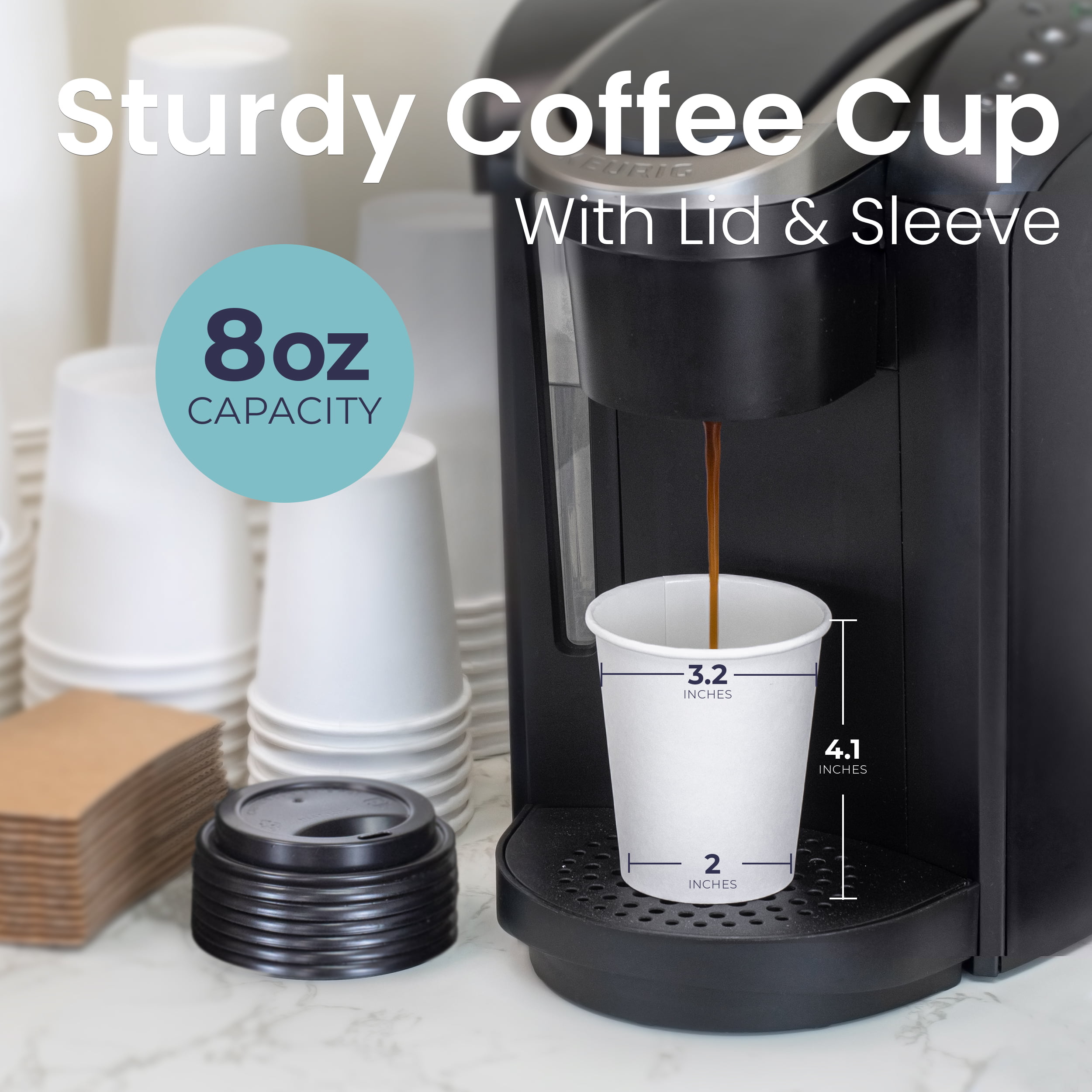 ez100 - White Paper Coffee Cups 8 oz. - 1000/Case 
