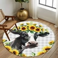 thumbnail image 3 of Round Rugs 7 Ft, Farmhouse Cow Non Slip Area Rugs for Kitchen Bedroom Entryway, Pastoral Sunflower Botanical Gray Plaid Washable Carpet Runner Rug Floor Mats for Bedroom Home Decor, 3 of 9
