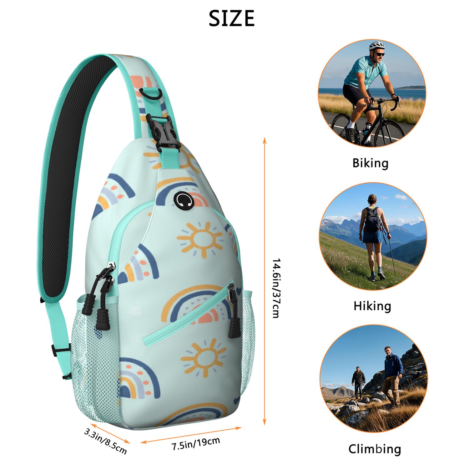 Chest Bag Crossbody Shoulder Bag Crossbody Shoulder BagHiking Sling Backpack for Men Women Travelers Rainbow Cartoon