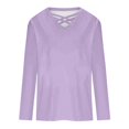 thumbnail image 4 of Womens Tops Criss Cross V Neck Long Sleeve Cotton T Shirts Relaxed Fit Plus Size Fall Winter Base Tees (M, Purple 01), 4 of 5