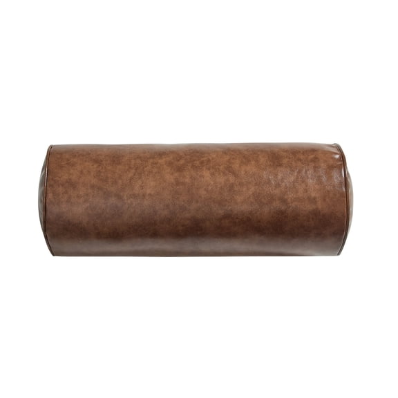Home Decor Collection 8" x 20" Brown Faux Leather Bolster Decorative Pillow