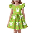 thumbnail image 2 of SGFCWSX Girls Party Dress Bunny Print Ruffle Short Sleeve Twirl Dress for Casual Daily Wear Green Size 13-14 Years, 2 of 7