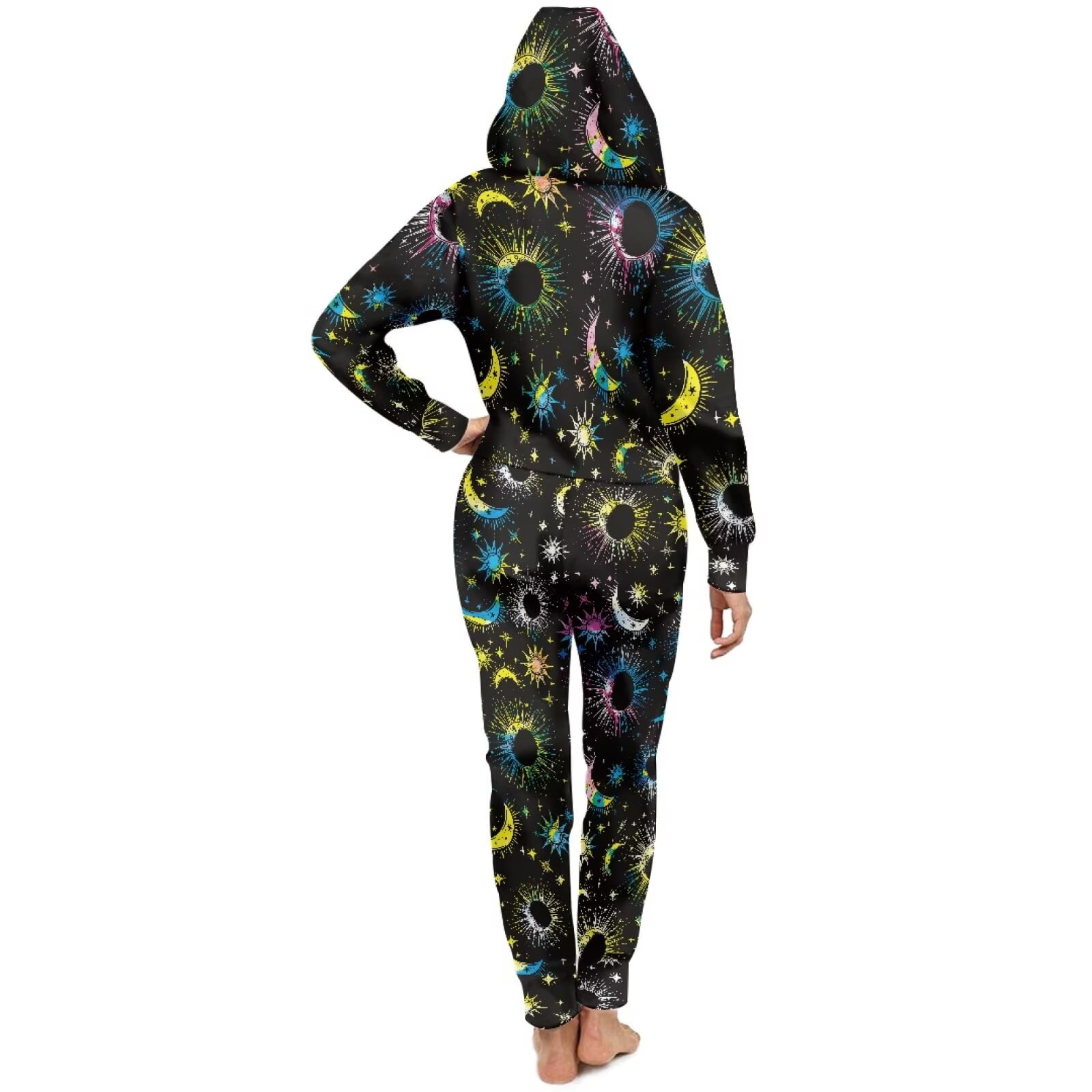 POLERO Halloween Theme Color Skeleton Surfing Print One Piece Pajames with Pocket Zipper Onesie Sleepsuit for Men Women, Size XL