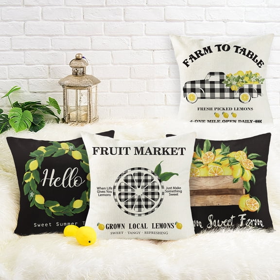 Haooryx Lemon Print Throw Pillow Covers, 45x45cm Linen, 4 Styles