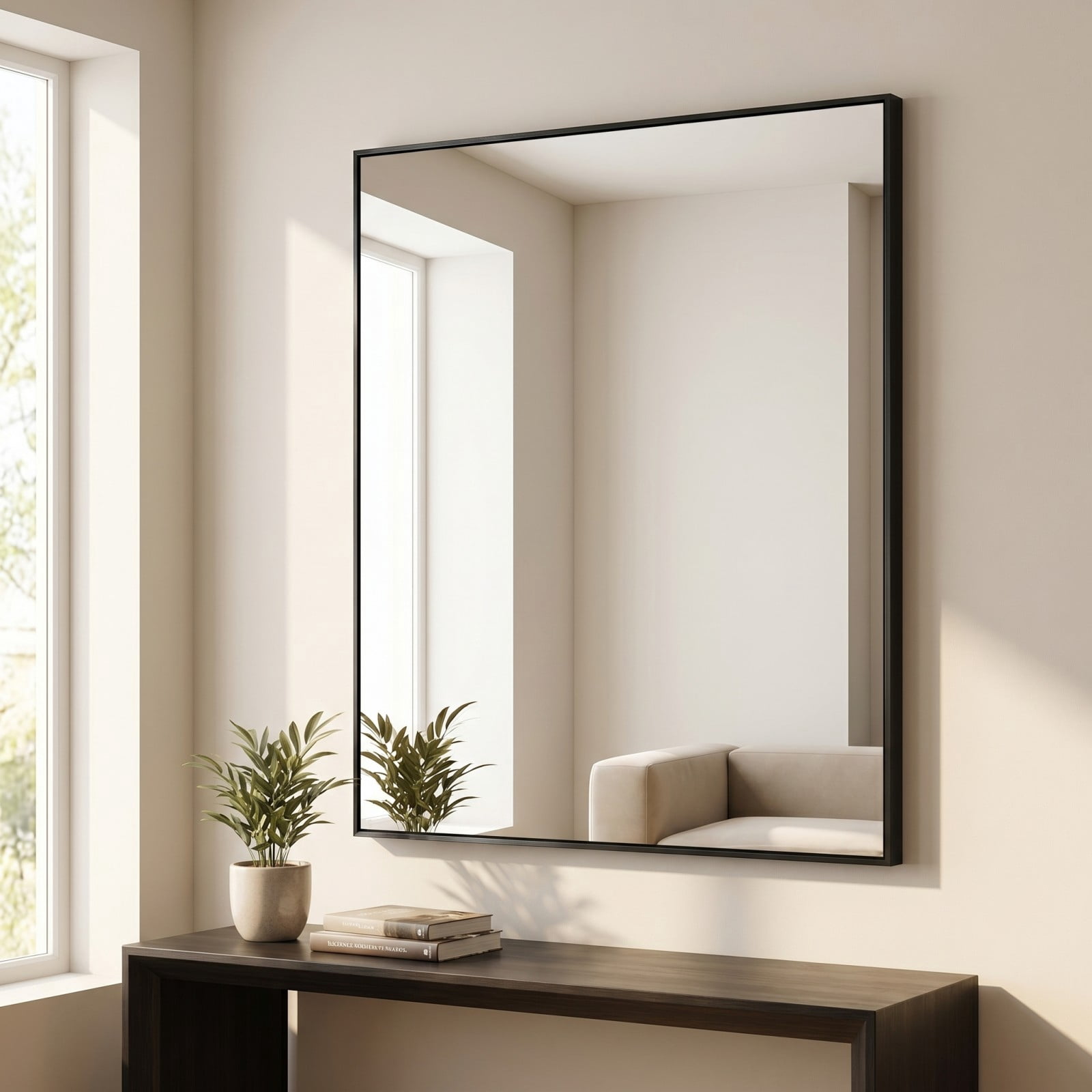 GRAHMCY 40"x48" Rectangular Bathroom Wall Mounted Mirror Vanity Mirror, Black
