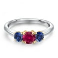 thumbnail image 3 of Gem Stone King 925 Silver and 10K Yellow Gold Red Created Ruby and Blue Created Sapphire Engagement Ring for Women | 1.10 Cttw | Round 5MM | Gemstone July Birthstone | Size 6, 3 of 6