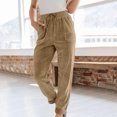 thumbnail image 2 of BXINGOHAI Corduroy Pants for Women Casual Drawstring Elastic High Waist Straight Leg Pants Loose Comfy Trousers with Pockets Khaki M, 2 of 7
