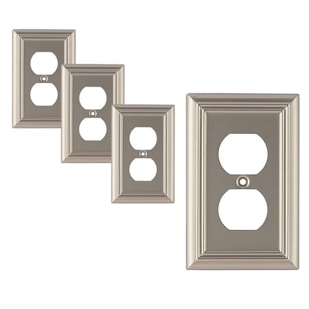 Sleeklighting Brushed Nickel Outlet Covers And Switch Plates-Decorative Wall Plate Light Switch Cover Beveled-Variety Of Styles: Decorator/Duplex/Toggle / & Combo-Size: 1 Gang Duplex (4Pack)