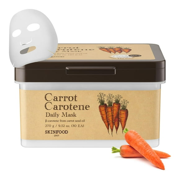 Mascarilla en forma de sábana SKINFOOD, zanahoria, caroteno, 30 unidades diarias