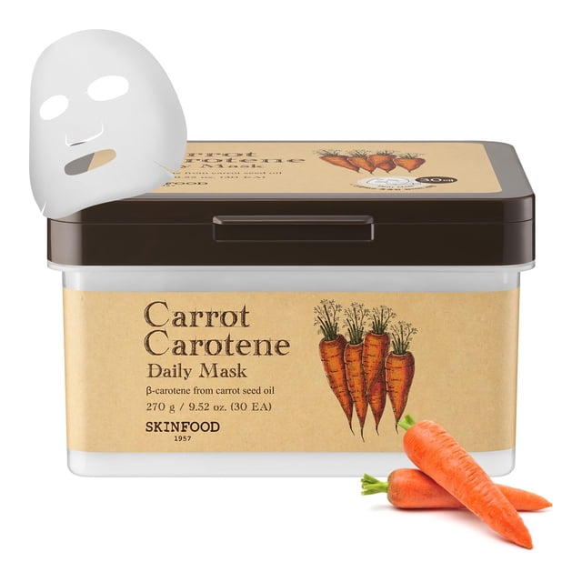 Mascarilla en forma de sábana SKINFOOD, zanahoria, caroteno, 30 unidades diarias