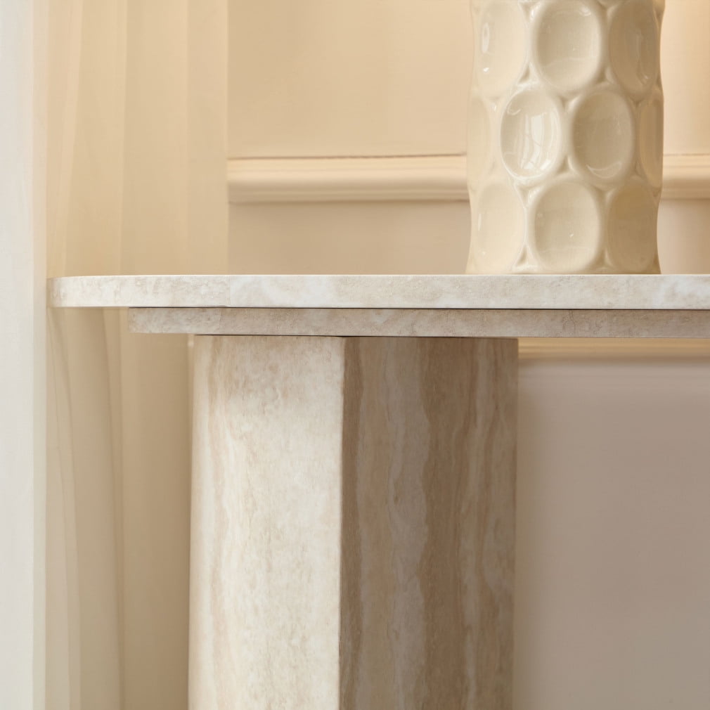 55Inch Faux Marble Console Table for Entryway, Curved Console Table with Sturdy Base, Minimalist Display Tables for Living Room, Entrance, Office, Apartment, Marble