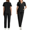 thumbnail image 4 of 2025 Womens Scrub Sets Stretch 2 Piece Uniforms Suit Nursing Fitted V Neck Top with Jogger Style Pants Black M, 4 of 4