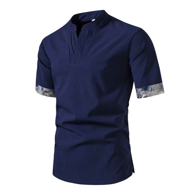 Camisas de Manga Corta de los Hombres Casual Color Sólido Collar de Solapa Suelto Top de Verano, Manga Corta Tops de Verano para la Comodidad Diaria