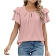 thumbnail image 1 of SwiftWear Tees for Women 2025 New T Shirts Ruffle Short Sleeve Round Neck Loose Blouse Summer Solid Color Casual Tee Tops, 1 of 8