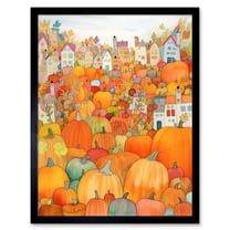 Halloween Pumpkin Festival Autumn Harvest Modern Folk Art Watercolour Painting Art Print Framed Poster Wall Decor 12x16 inch