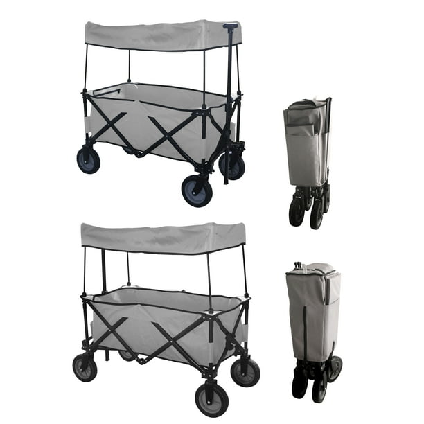 GREY OUTDOOR FOLDING WAGON CANOPY GARDEN UTILITY TRAVEL CART COMPACT EZ ...