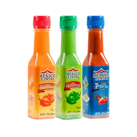 Mexico Lindo Hot Sauce Variety Pack | Includes One Red, One Green & One 7 Mares Hot Sauces | 5 Fl Oz Bottles (Pack of 3)