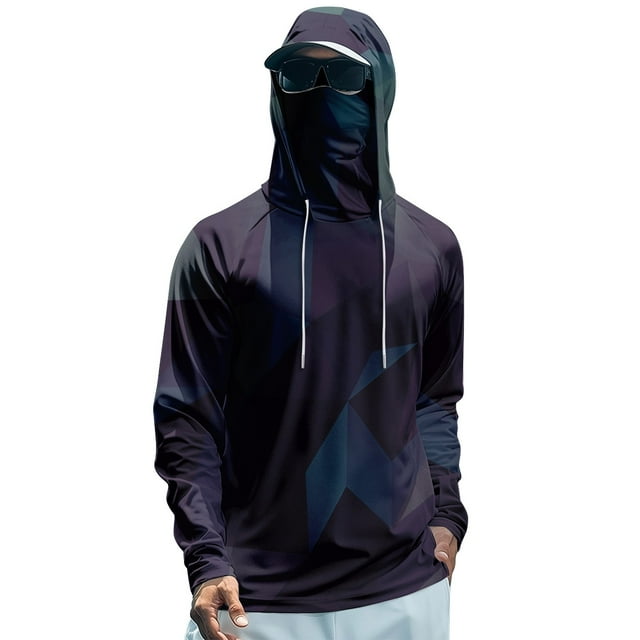 CHCNHAC Men's Sun Protection Shirts with Mask Upf 50+ Sun Protection Fishing Blouses Lightweight Long Sleeve Rash Guard Cooling Hoodies 2XL
