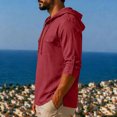 thumbnail image 6 of Hoodie Long Sleeve Shirts for Men Cotton Linen Solid Color Buttons Drawstring Casual Top Summer Vintage Fashion Comfort Loose Pullover Shirt, 6 of 9
