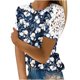 thumbnail image 1 of Camisas de Manga Corta para las Mujeres Impresión Cuello Redondo Suéter Encaje Blusa, Top Casual para el Hogar Y Diario, 1 of 9
