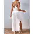 thumbnail image 6 of Womens Crochet Knit Sheer Summer Backless V Neck Side Slit Bathing Suit Cover Up Midi Dress White One Size, 6 of 7