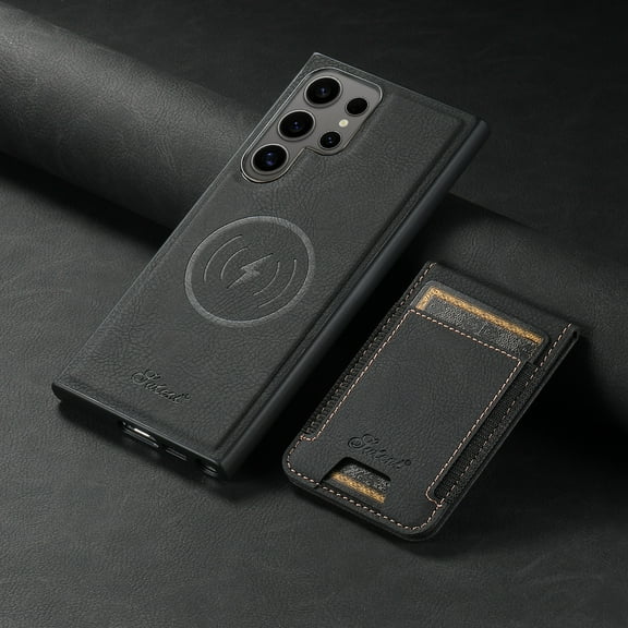 Dteck 2 in 1 Detachable Wallet Case for Samsung Galaxy S23 Ultra,Magnetic Leather Case with Removable Card Holder Wallet Compatible with MagSafe Shockproof Kickstand Back Cover,Black