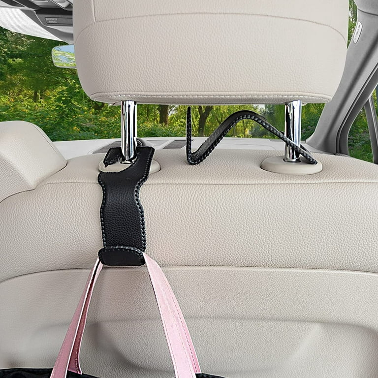 Car Headrest Hooks, 2 Pack Leather Car Purse Holder, Car Back Seat Headrest  Hooks Holder for Purse Coats Umbrellas Grocery Bags Handbag 