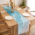 thumbnail image 3 of Blue Coastal Wave Table Runner - 120 Inch Long, Kitchen Dining Table Runner Dresser Scarves, Summer Modern Ocean Beach Farmhouse Decor for Coffee Tables Wedding Party Banquet, 3 of 8