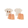 thumbnail image 2 of Loicainy Baby Toddler Boys Halloween Outfit 12 18 24 Months 2T 3T 4T 5T Short Sleeve Pumpkin Ghost Embroidery Tops with Plaid Shorts 2Pcs Kids Clothes Set, 2 of 9