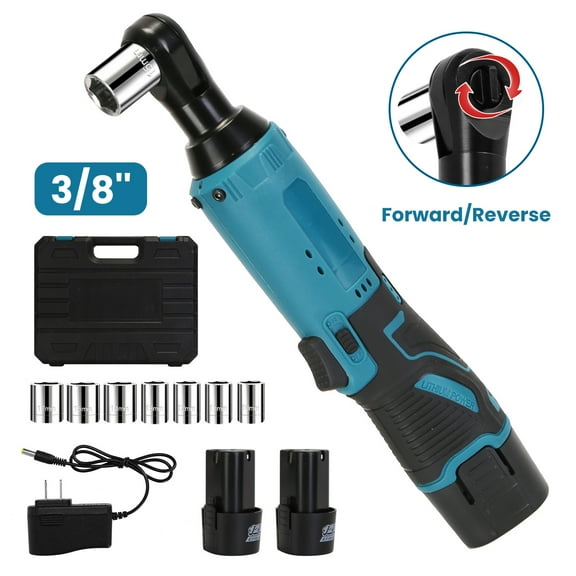 Moclever 3/8” Electric Ratchet Wrench, Cordless Ratchet Wrench Set with 2Pcs 1200mAh Batteries and Charger 7 Sockets 400RPM Speed